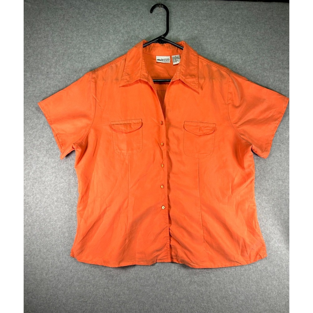 Apparenza Shirt Womens 1X Orange Polynosic Streetwear Casual Outdoor Button Up